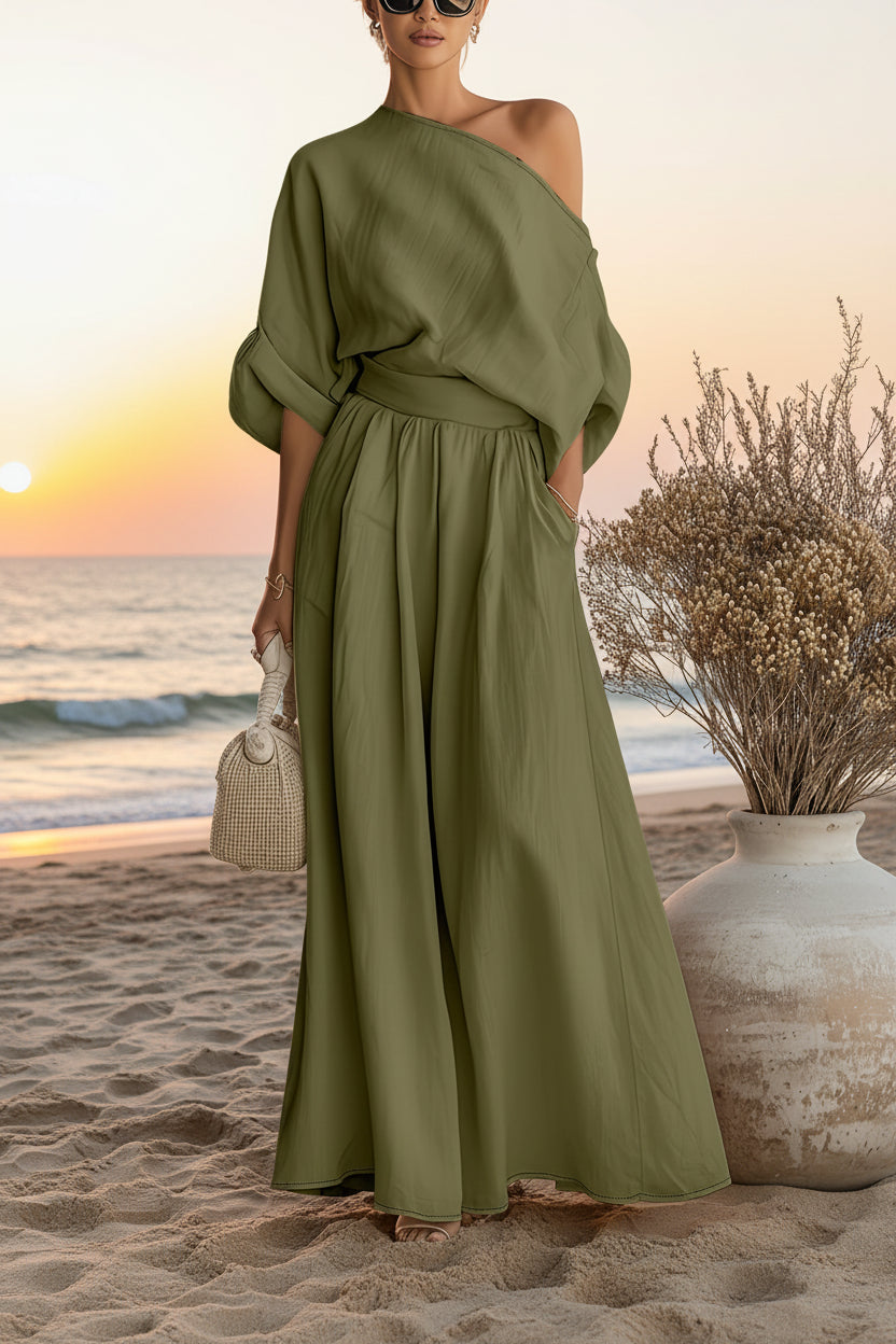 Relaxed Fit Puff Sleeve Top and Skirt Coordinated Set