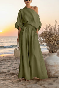 Relaxed Fit Puff Sleeve Top and Skirt Coordinated Set