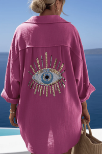 Beaded Linen Shirt Short Sleeve
