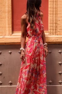 Tropical Halter Neck Keyhole Maxi Dresses