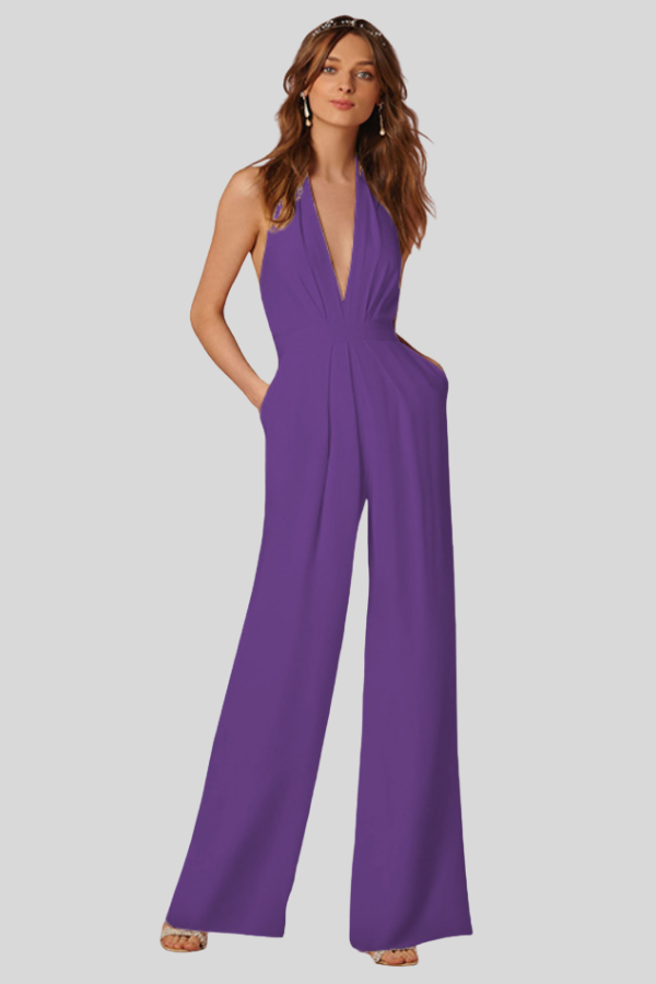 Deep V Neck Wide Leg Jumpsuit