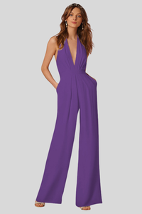 Deep V Neck Wide Leg Jumpsuit