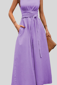 Casual Pleated Halter Neck Midi Dresses