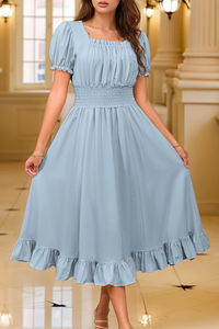 Elegant Pleated Square Neck Midi Dresses