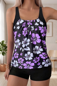 Floral Print Backless Tankini Swim Set