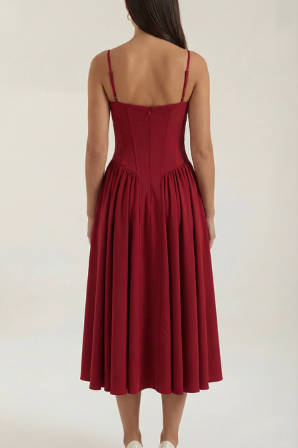 Floral Sweetheart Neck Midi Dress