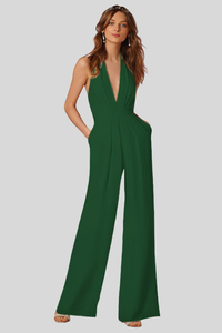 Deep V Neck Wide Leg Jumpsuit