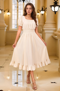 Elegant Pleated Square Neck Midi Dresses