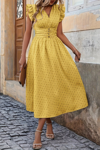 Boho Pleated Midi Dresses Floral