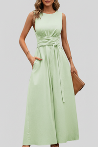 Casual Pleated Square-Neck Midi Dresses