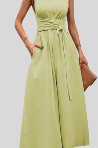Casual Pleated Halter Neck Midi Dresses