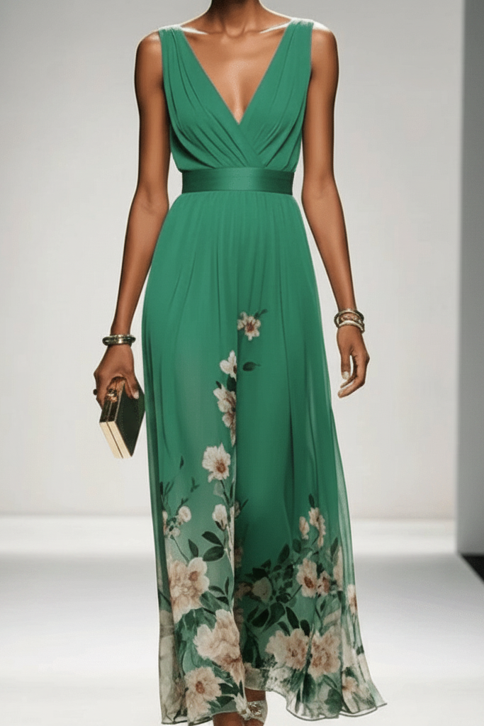 Romantic Floral Chiffon Maxi Dress
