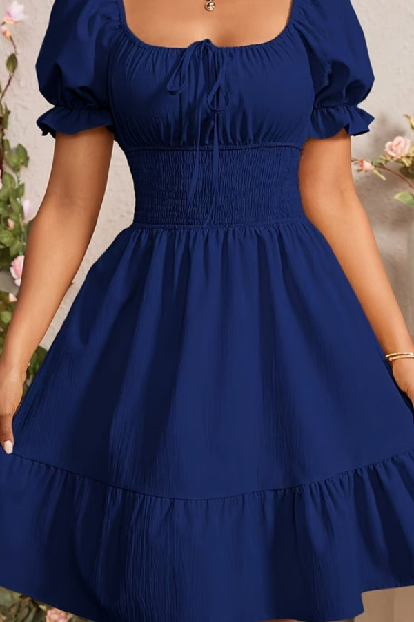 Graceful Pleated Square Neck Midi Dresses