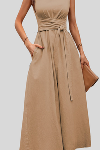 Casual Pleated Halter Neck Midi Dresses
