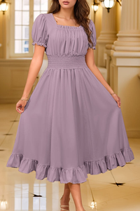 Elegant Pleated Square Neck Midi Dresses