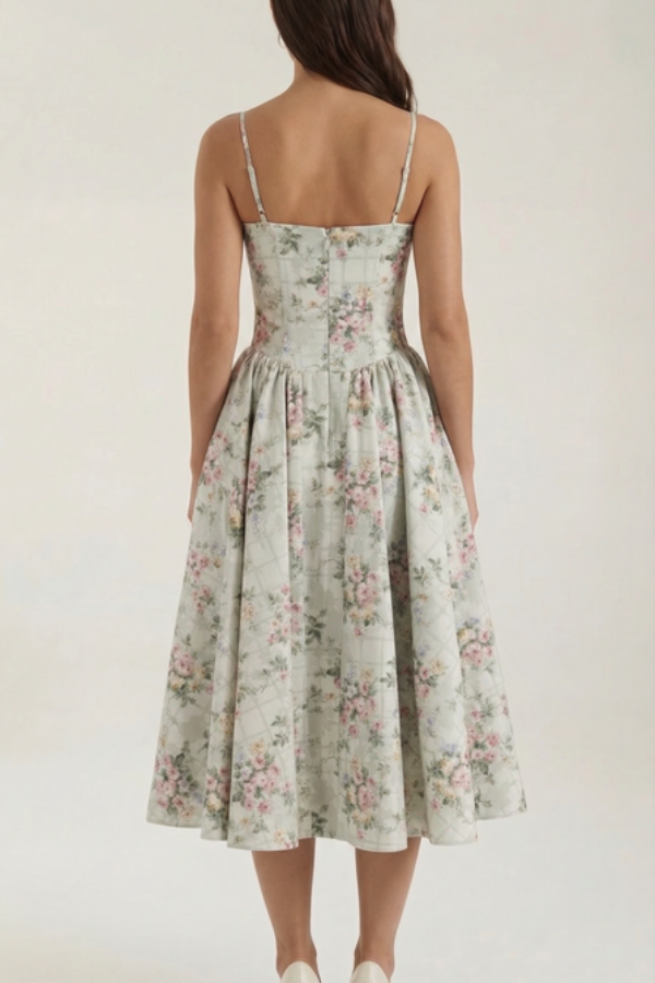 Floral Sweetheart Neck Midi Dress