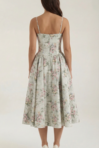 Floral Sweetheart Neck Midi Dress