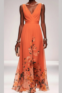 Romantic Floral Chiffon Maxi Dress