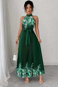 Floral Pleated Square Neck Midi Dresses