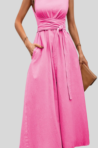Casual Pleated Halter Neck Midi Dresses