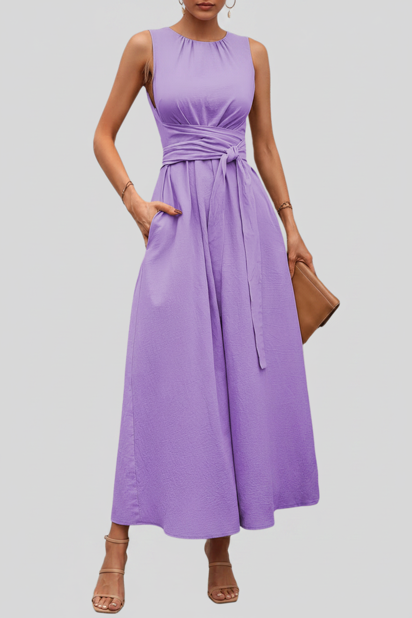 Casual Pleated Square-Neck Midi Dresses