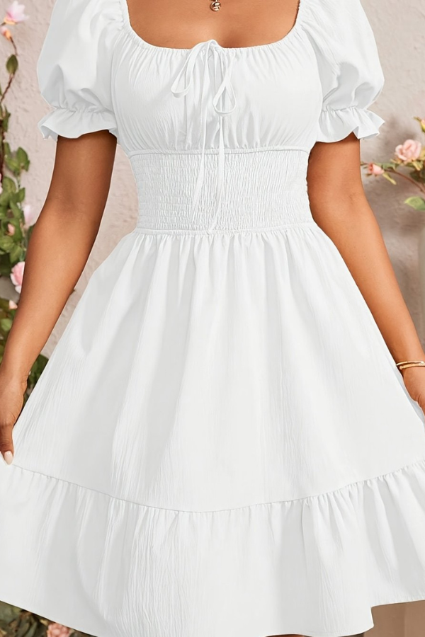 Graceful Pleated Square Neck Midi Dresses