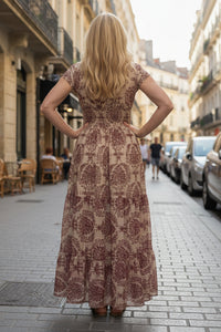 Printed Flow Maxi Dress with V Neckline