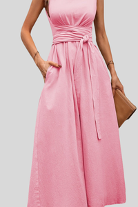Casual Pleated Halter Neck Midi Dresses