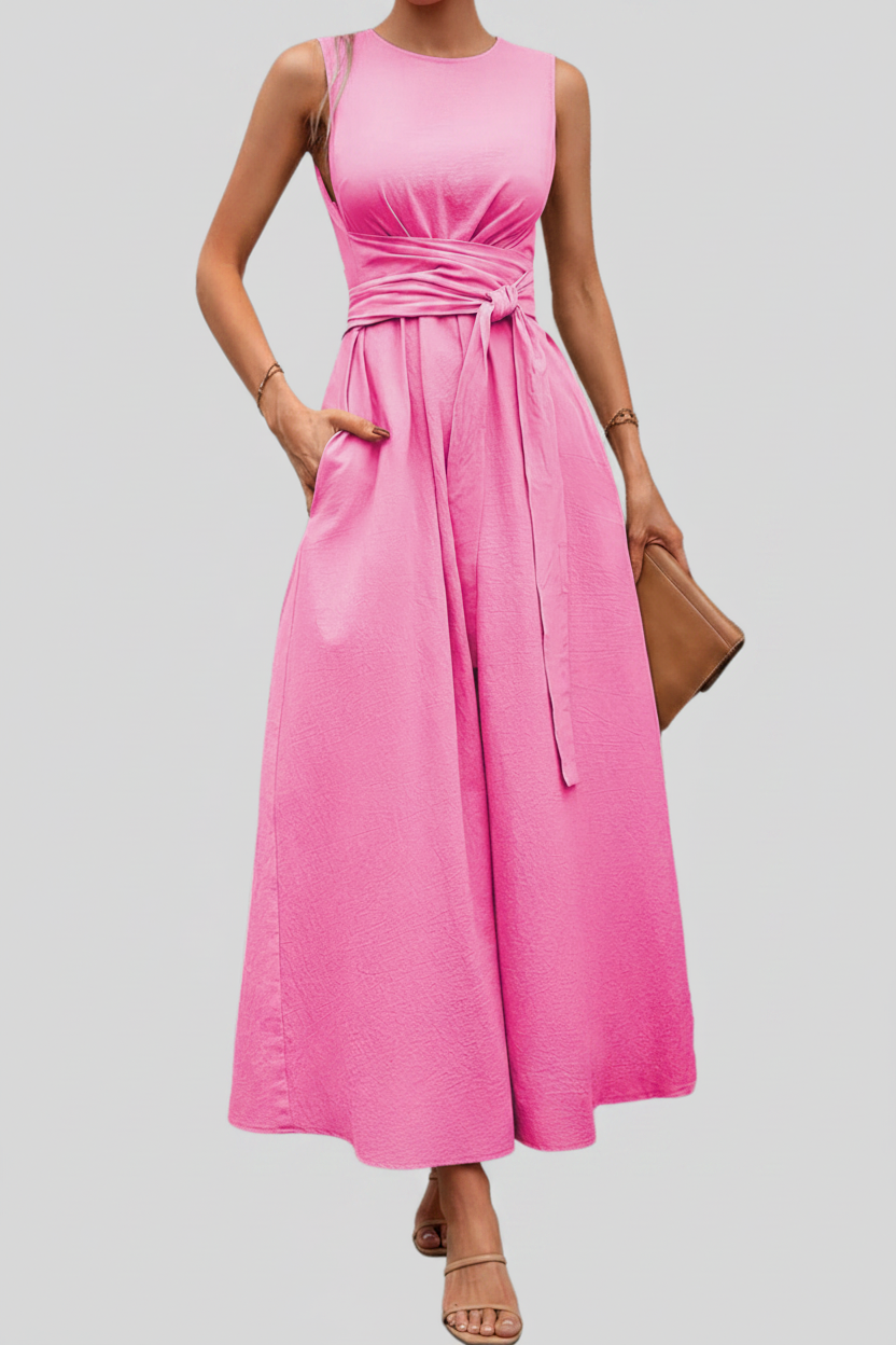 Casual Pleated Square-Neck Midi Dresses