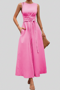 Casual Pleated Square-Neck Midi Dresses