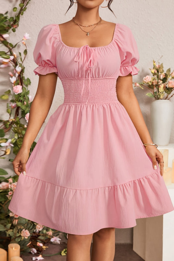 Graceful Pleated Square Neck Midi Dresses