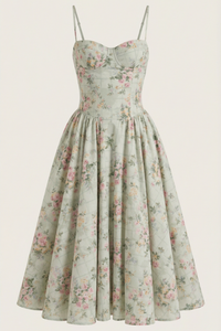 Floral Sweetheart Neck Midi Dress