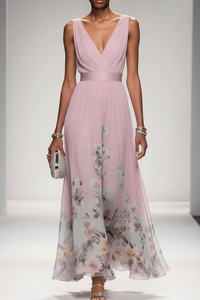 Romantic Floral Chiffon Maxi Dress