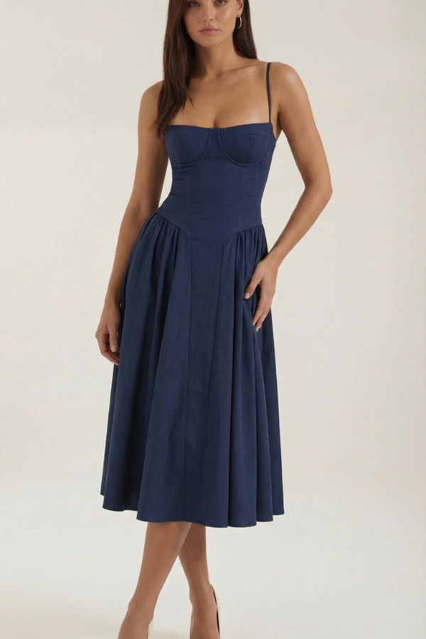 Floral Sweetheart Neck Midi Dress