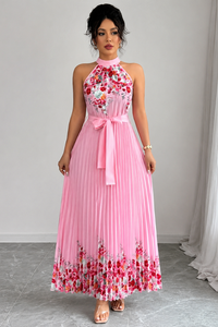 Floral Pleated Square Neck Midi Dresses