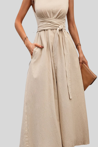Casual Pleated Halter Neck Midi Dresses