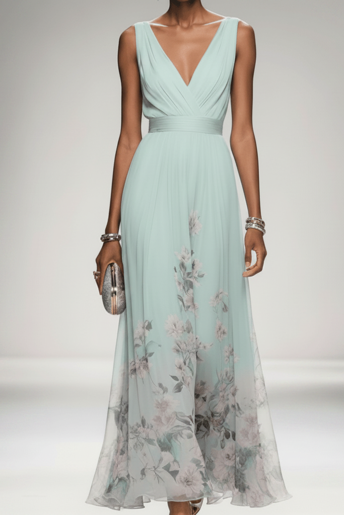 Romantic Floral Chiffon Maxi Dress