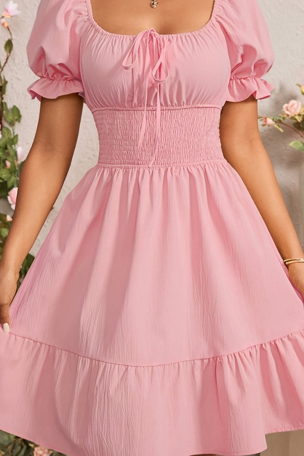Graceful Pleated Square Neck Midi Dresses