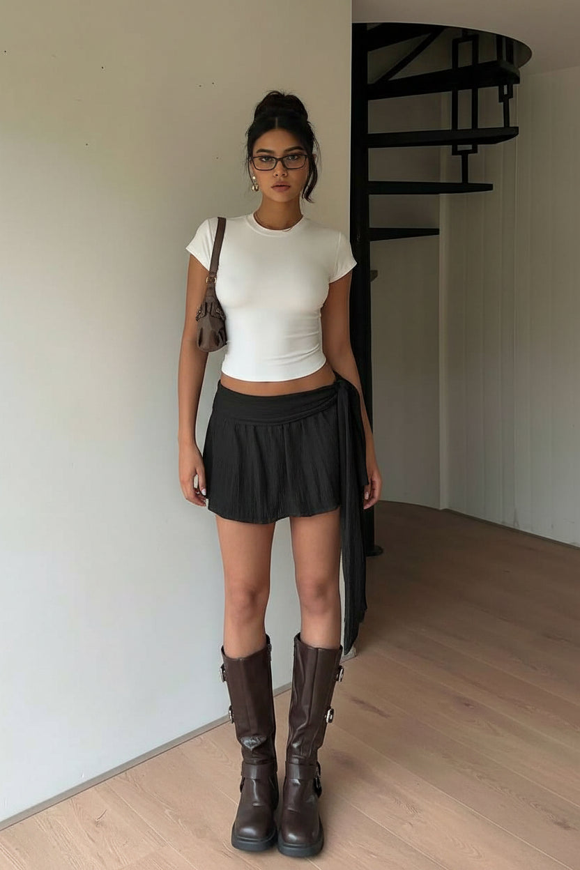 Casual Vacation Mini Skirt with Elegant Wrap Design