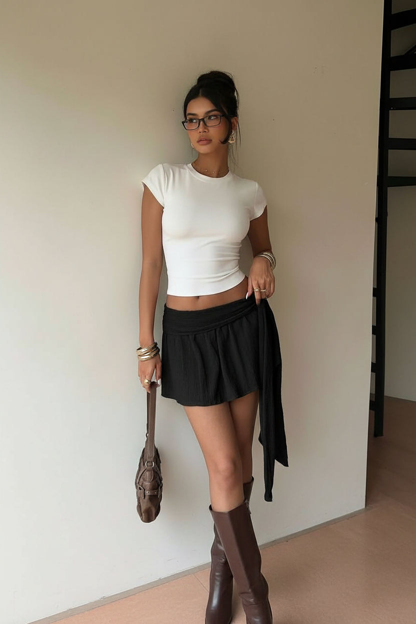 Casual Vacation Mini Skirt with Elegant Wrap Design