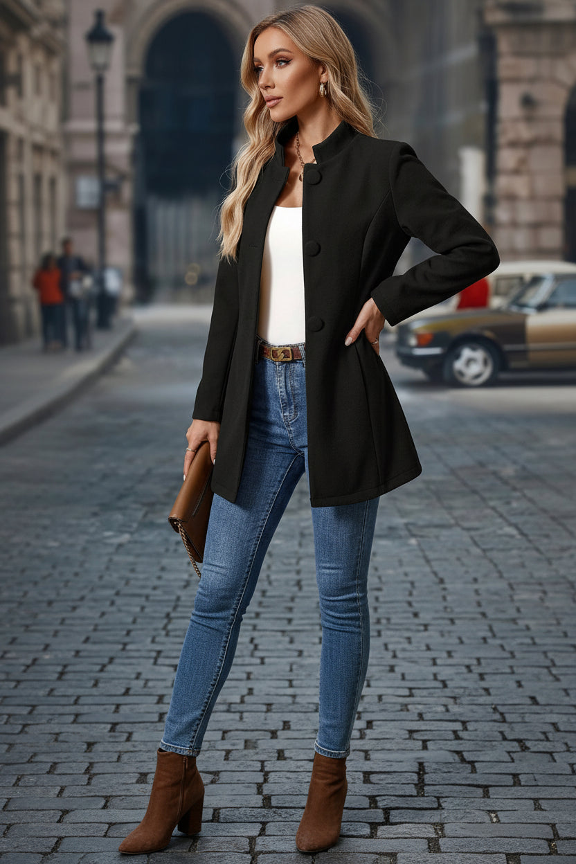 Elegant Open Front Tailored Longline Blazer