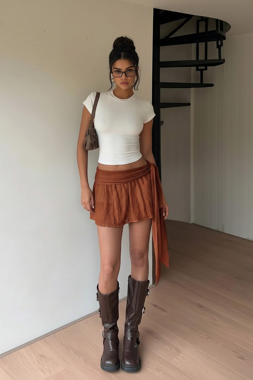 Casual Vacation Mini Skirt with Elegant Wrap Design