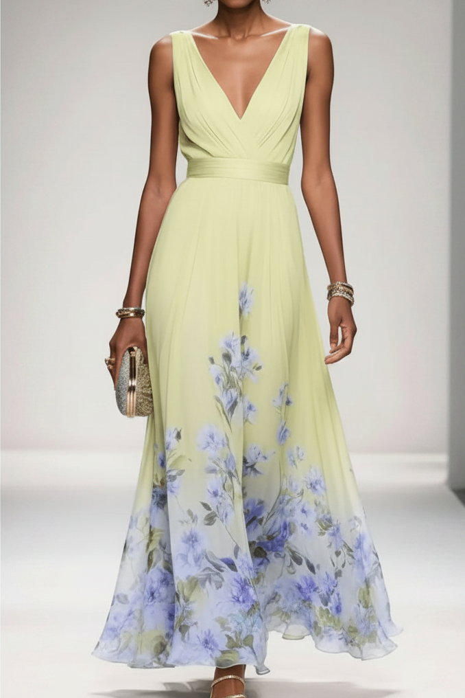 Romantic Floral Chiffon Maxi Dress