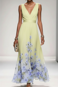 Romantic Floral Chiffon Maxi Dress