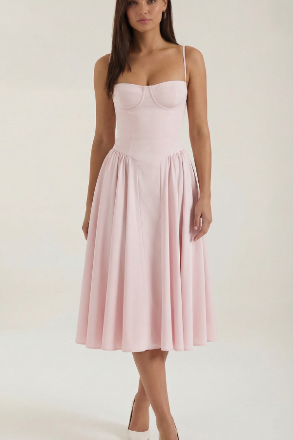 Floral Sweetheart Neck Midi Dress