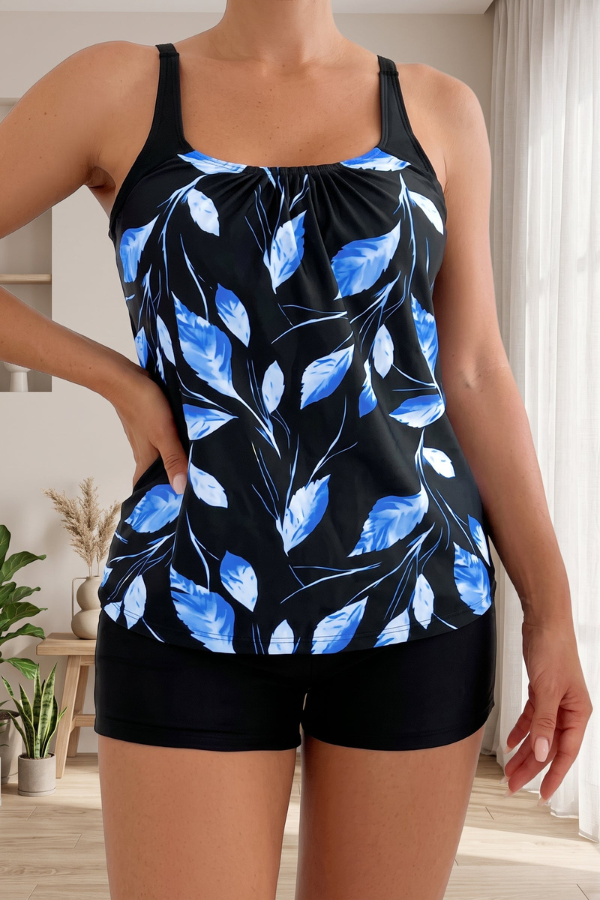 Floral Print Backless Tankini Swim Set