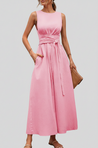 Casual Pleated Square-Neck Midi Dresses