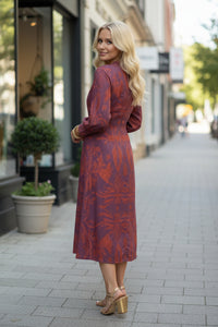 Defined Waist Wrap Midi Dress