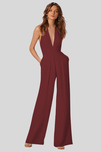 Deep V Neck Wide Leg Jumpsuit