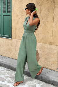 Deep V-Neck Ruched Jumpsuit